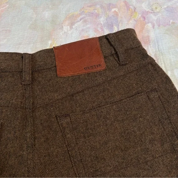 GUSTIN 48 Wool Herringbone Brown x Black 5 Pocket Pants 32 - Picture 4 of 9